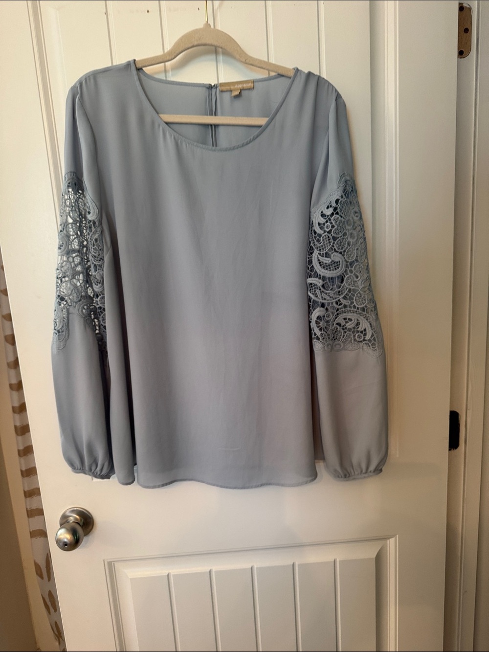 Light Blue Lace Sleeve Long-Sleeve Women's Blouse